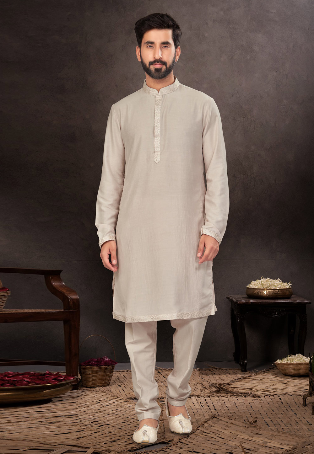 Cream Dupion Kurta Pajama 283940