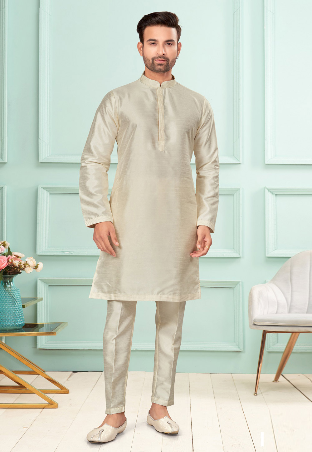 Cream Dupion Kurta Pajama 283883