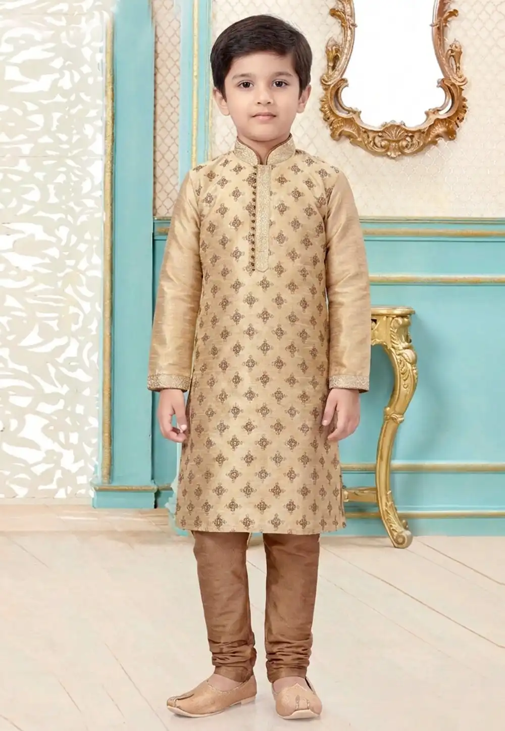 Cream Dupion Silk Kids Kurta Pajama 323164