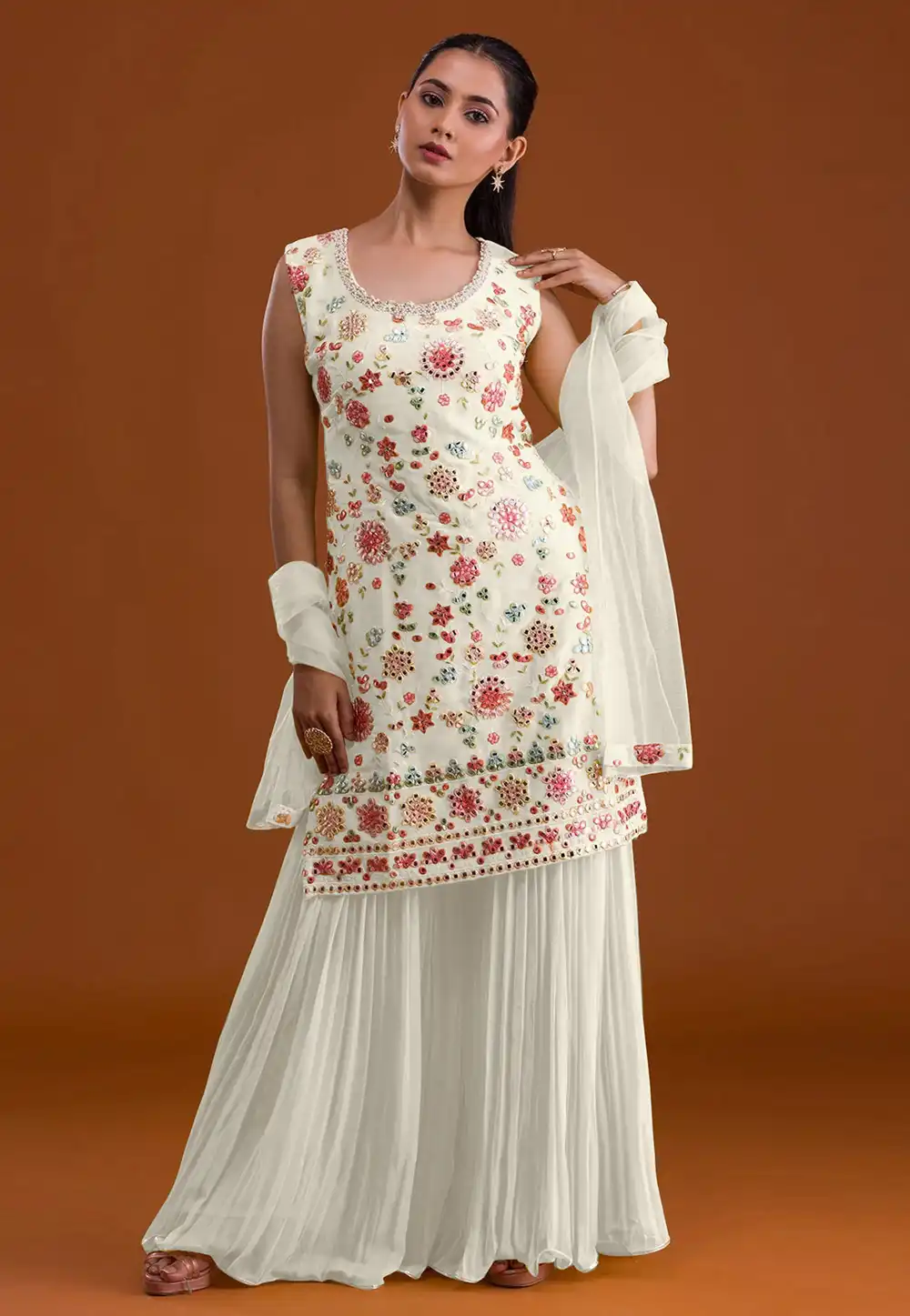Cream Faux Georgette Pakistani Suit 316677