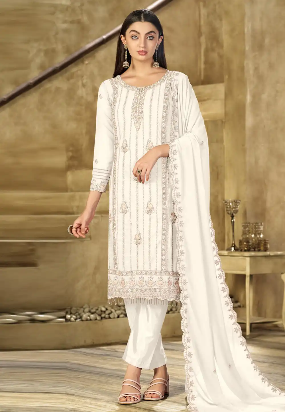 Cream Faux Georgette Pakistani Suit 316834