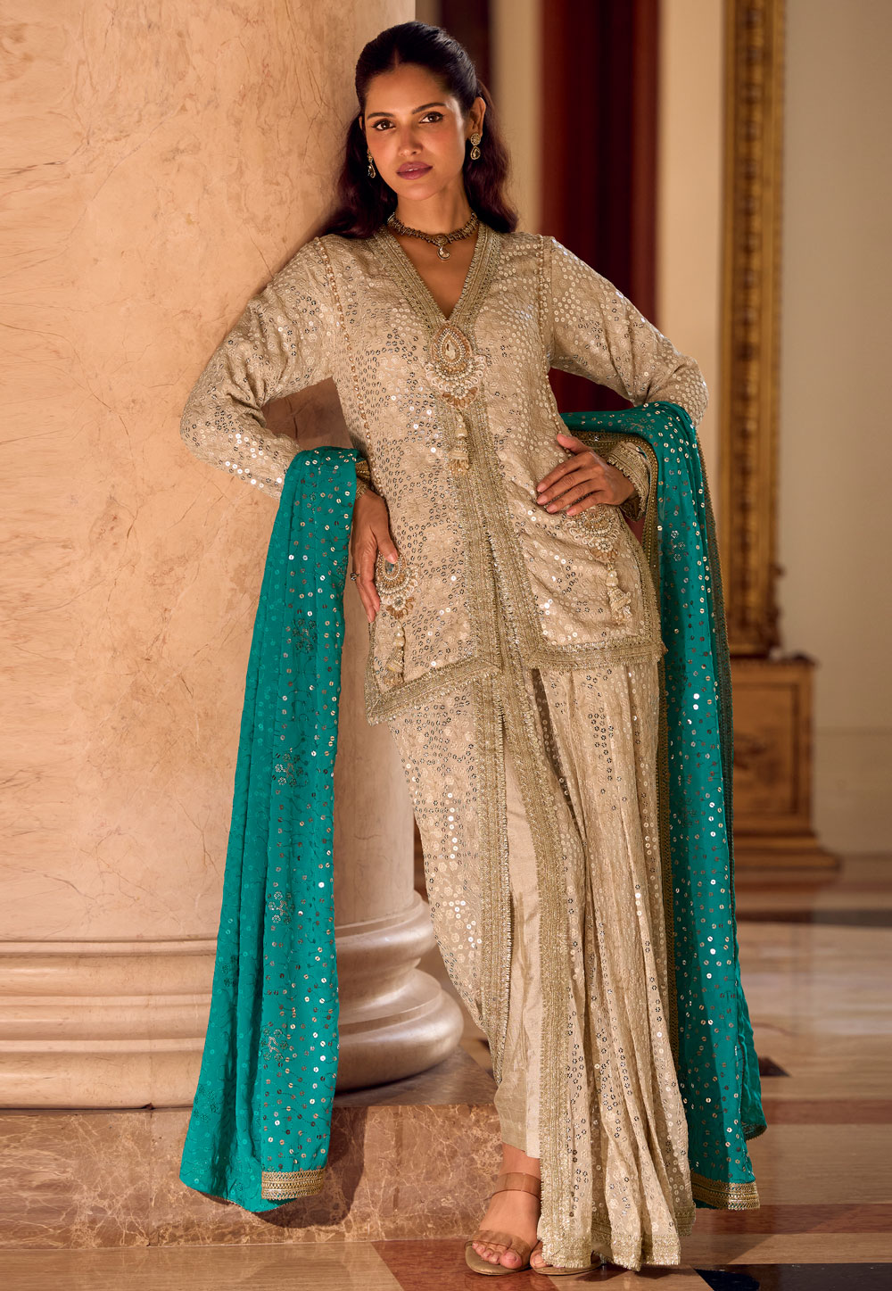 Cream Georgette Embroidered Dhoti Salwar Suit 326292