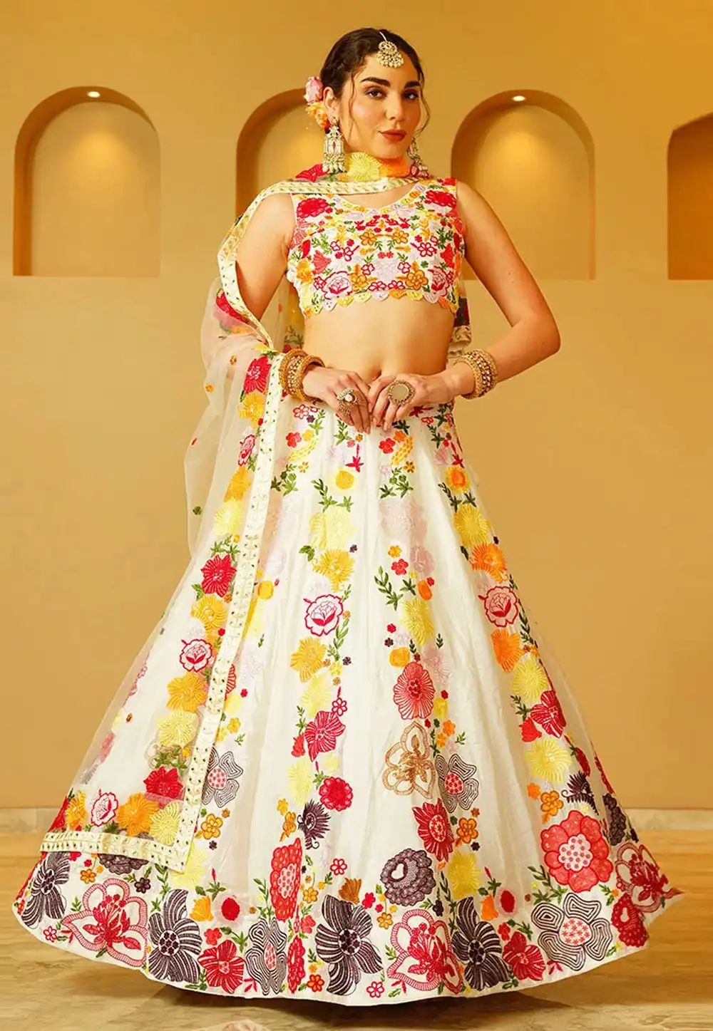 Cream Georgette Floral Lehenga choli 313914