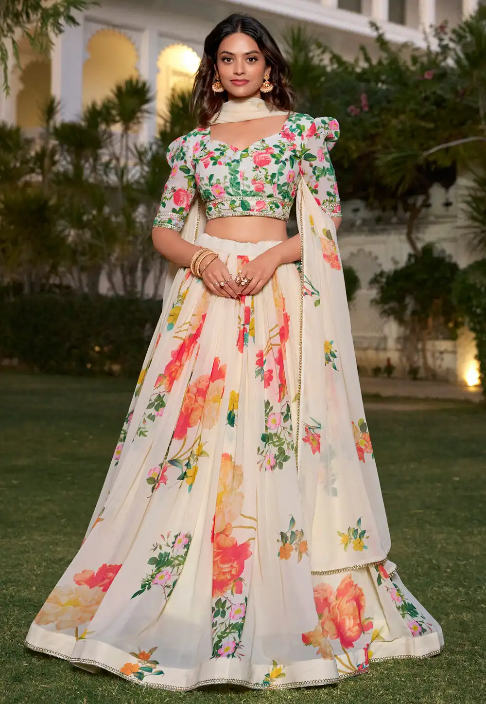 Cream Georgette Floral Lehenga choli 314692