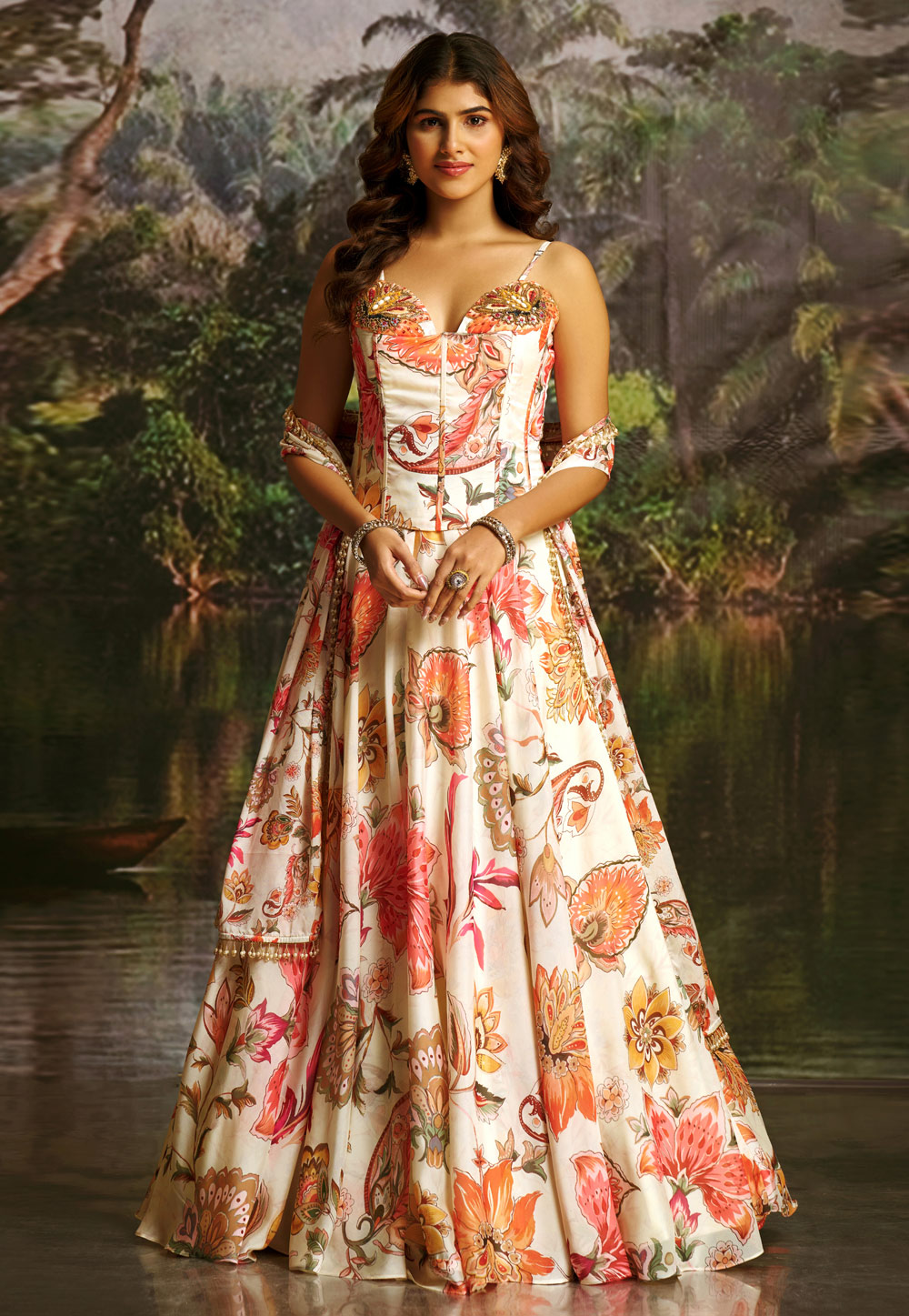 Cream Georgette Floral Lehenga choli 324078