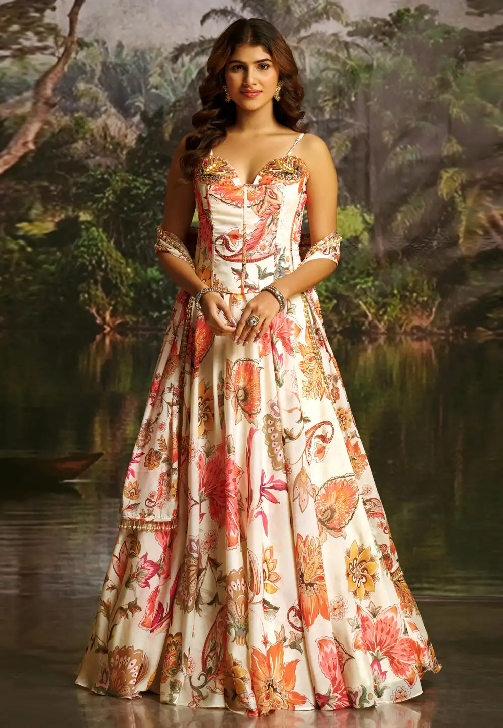Cream Georgette Floral Lehenga choli 324078