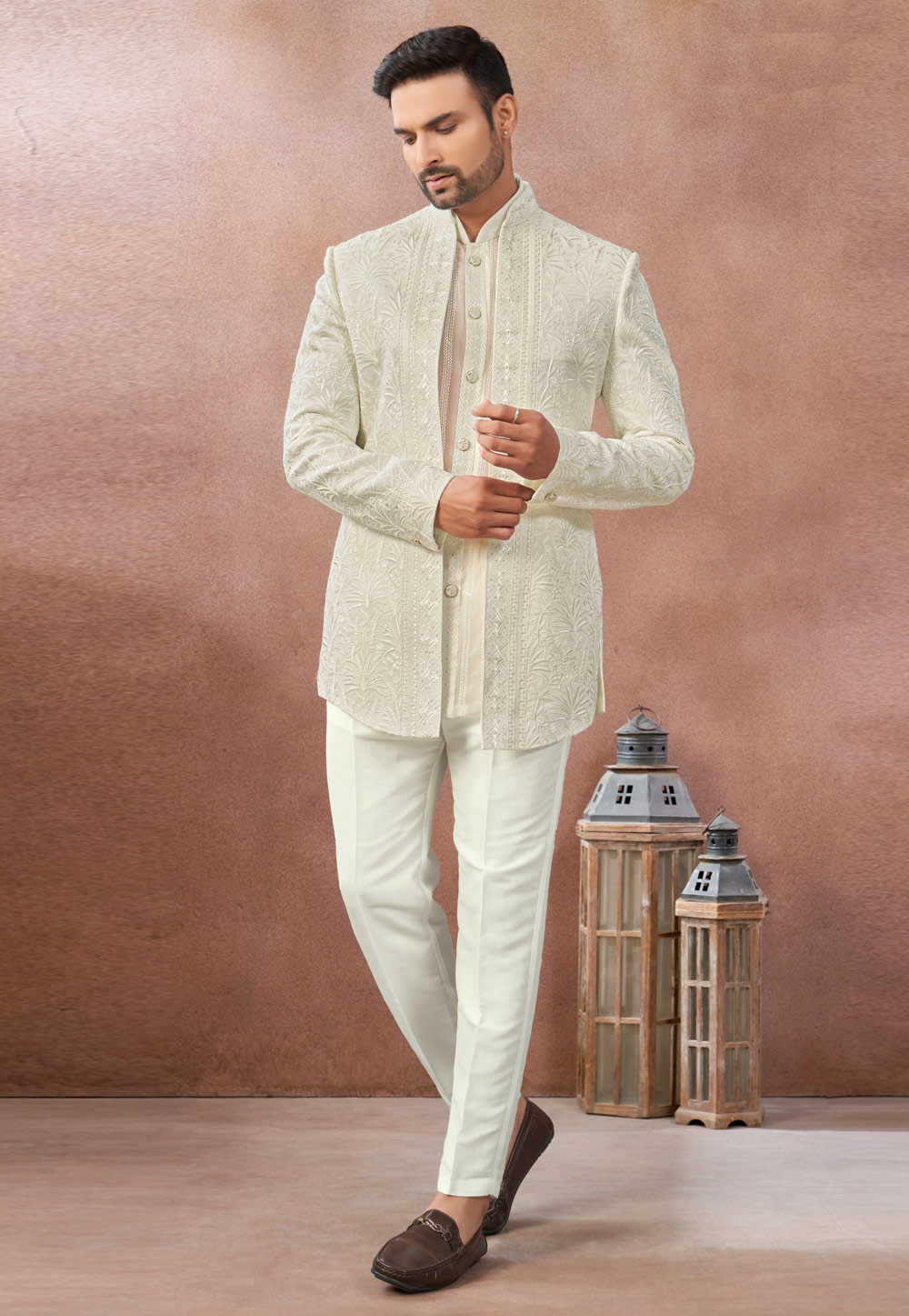 Cream Georgette Jodhpuri Suit 325628