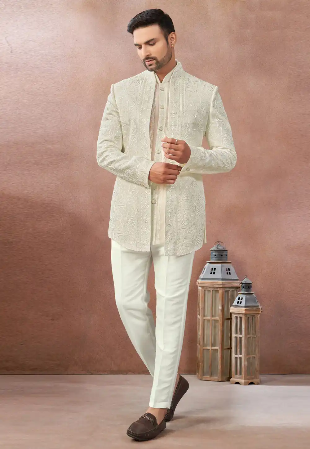 Cream Georgette Jodhpuri Suit 325628