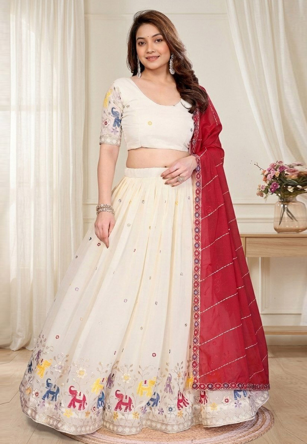 Cream Georgette Lehenga Choli 330214