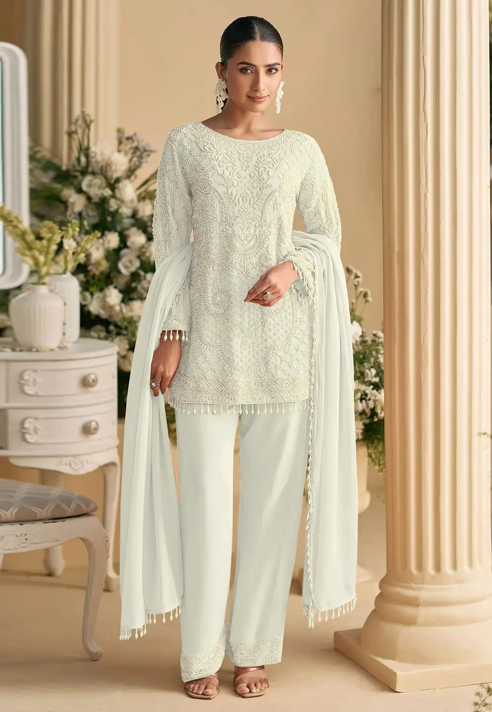 Cream Georgette Pakistani Suit 320058