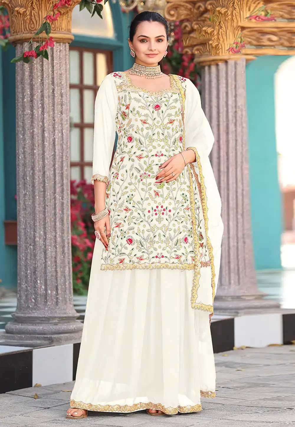 Cream Georgette Pakistani Suit 316813