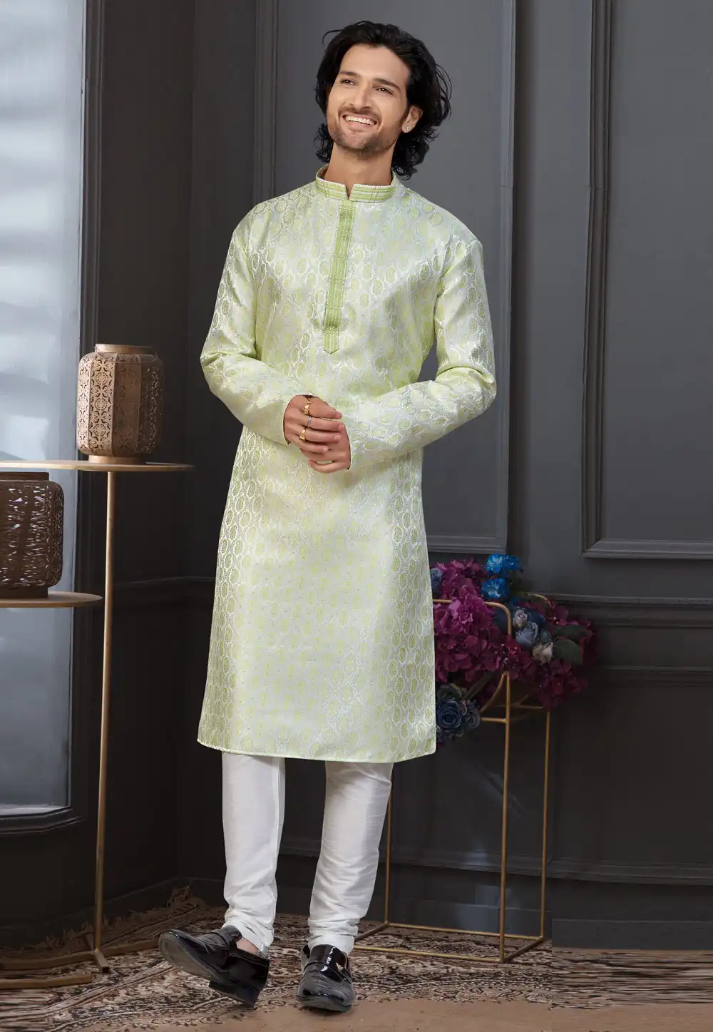 Cream Jacquard Kurta Pajama 317863