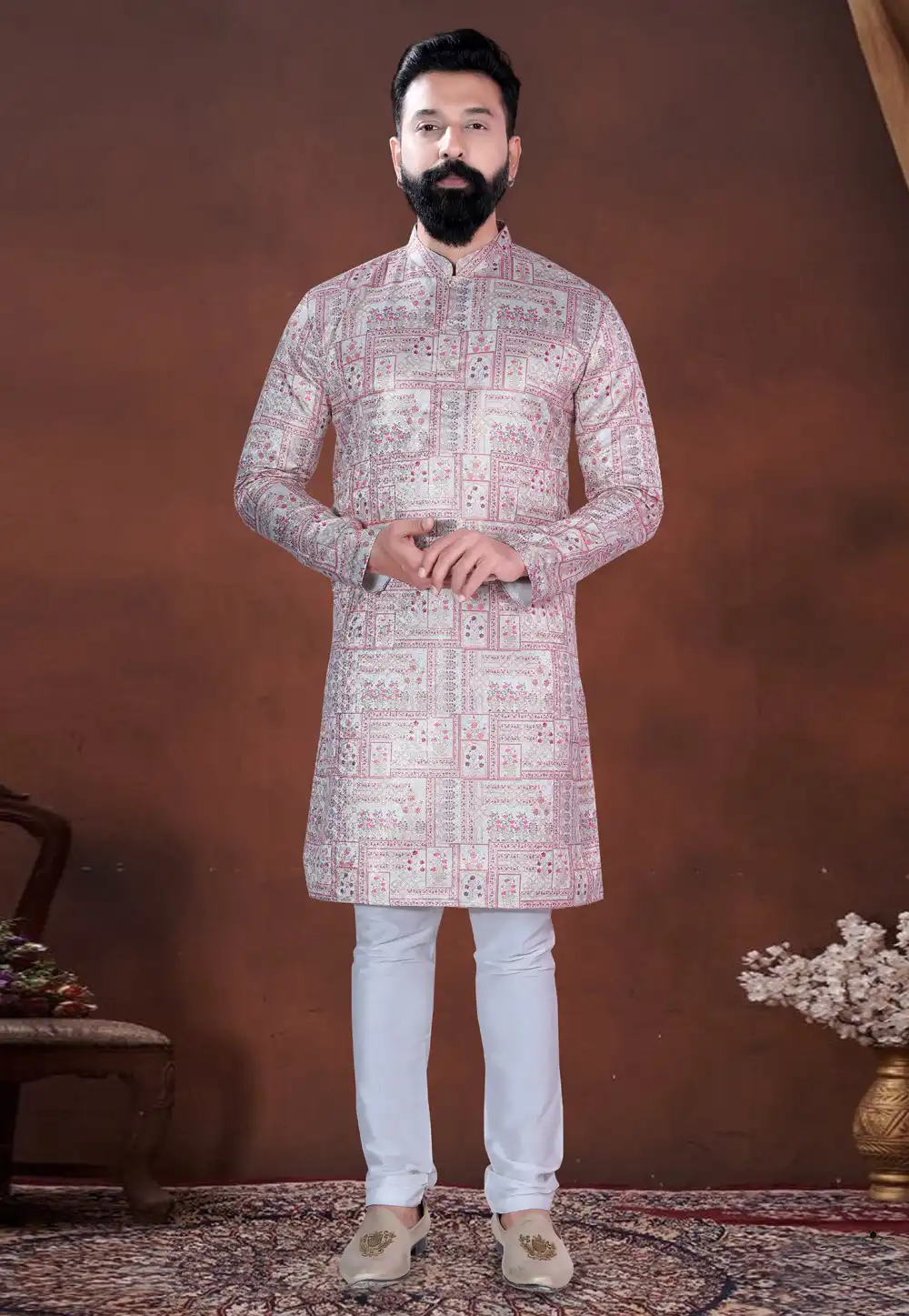 Cream Jacquard Kurta Pajama 318602