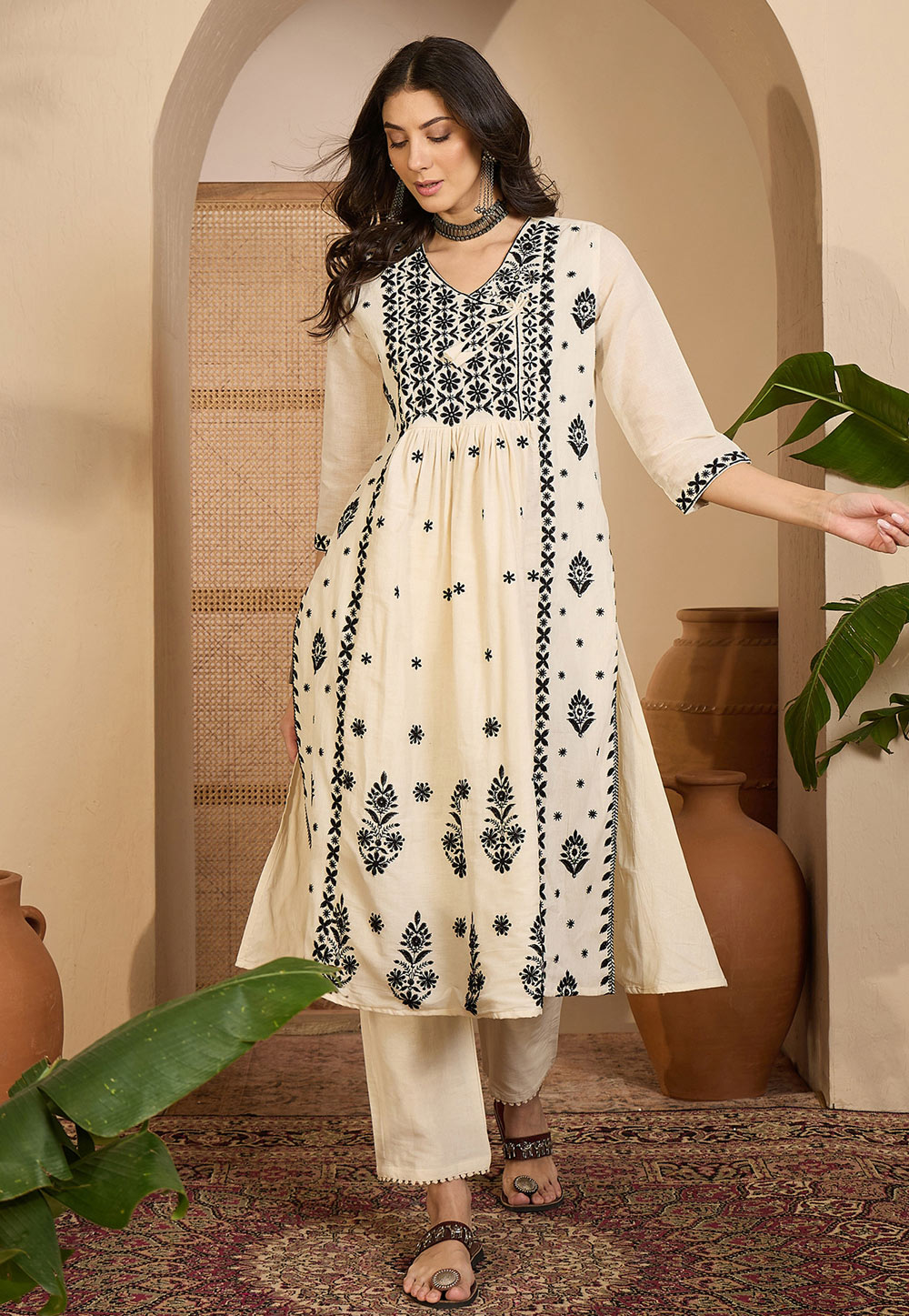 Cream Khadi Kurta Set With Pent 323246