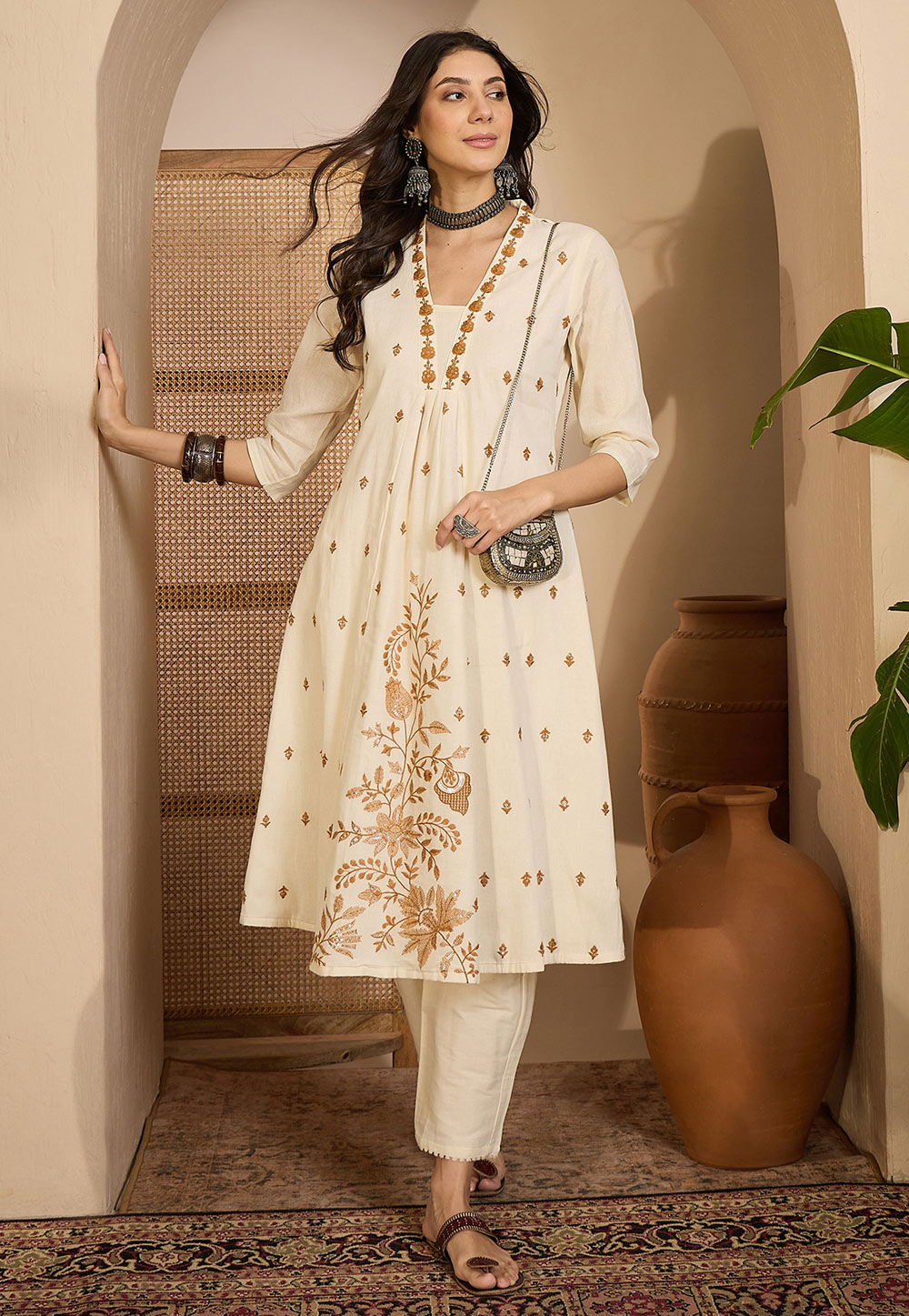 Cream Khadi Kurta Set With Pent 323248