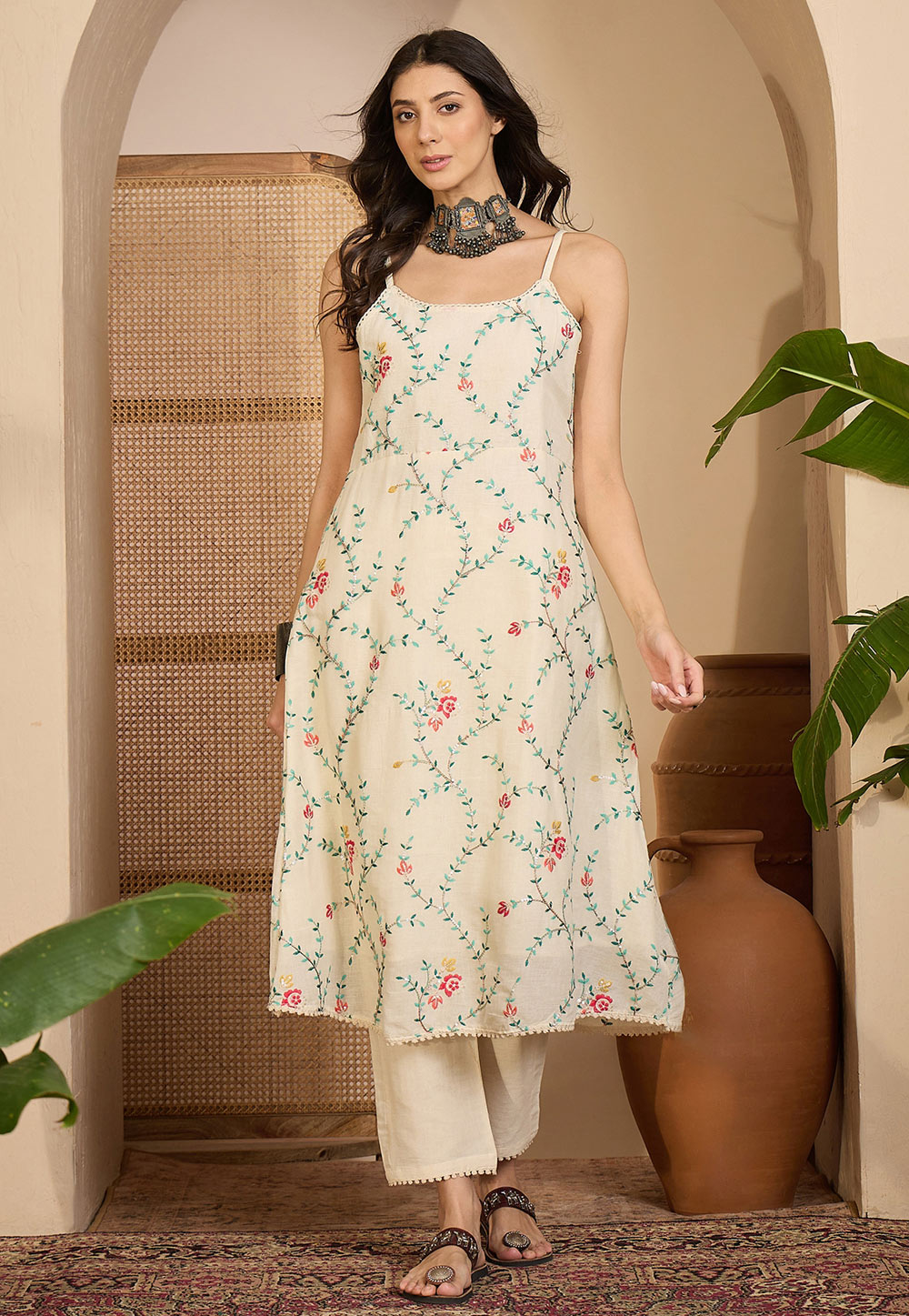 Cream Khadi Kurta Set With Pent 323250