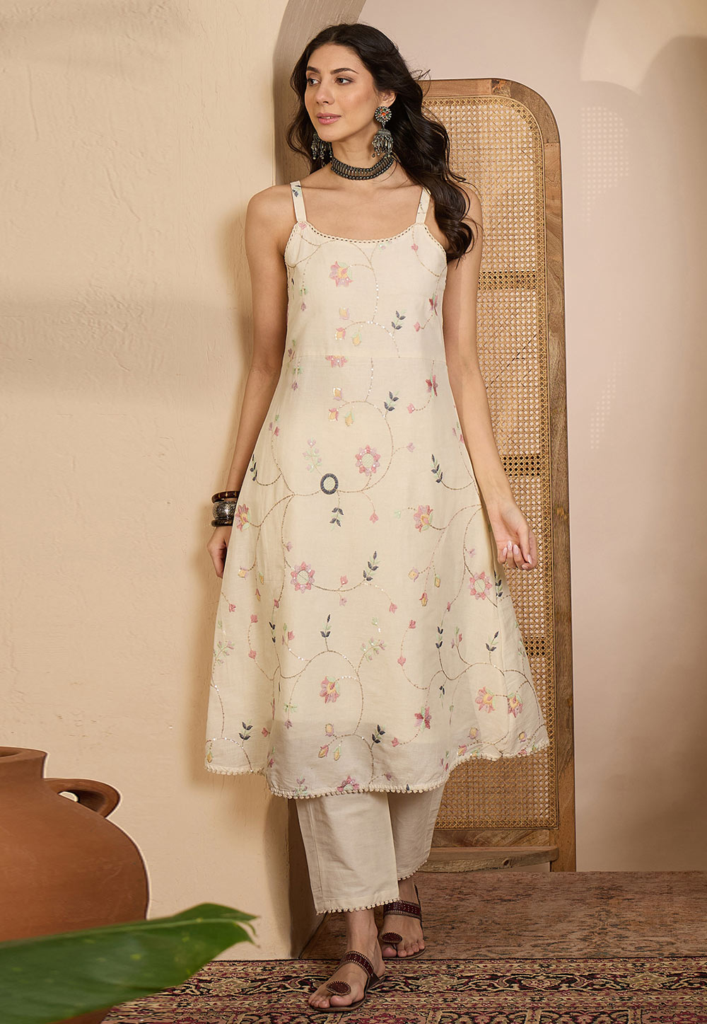 Cream Khadi Kurta Set With Pent 323252