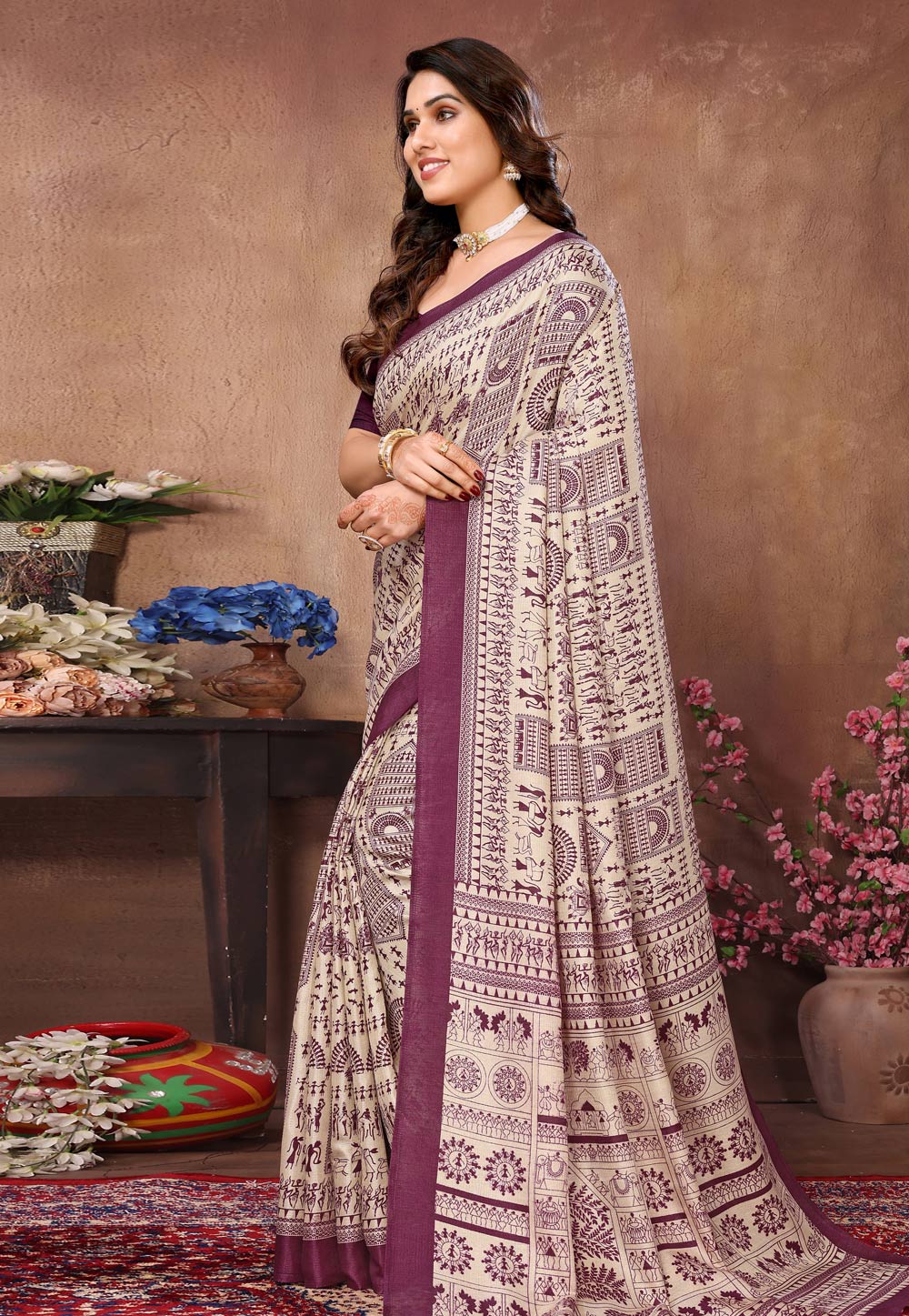 Cream Khadi Saree With Blouse 284626