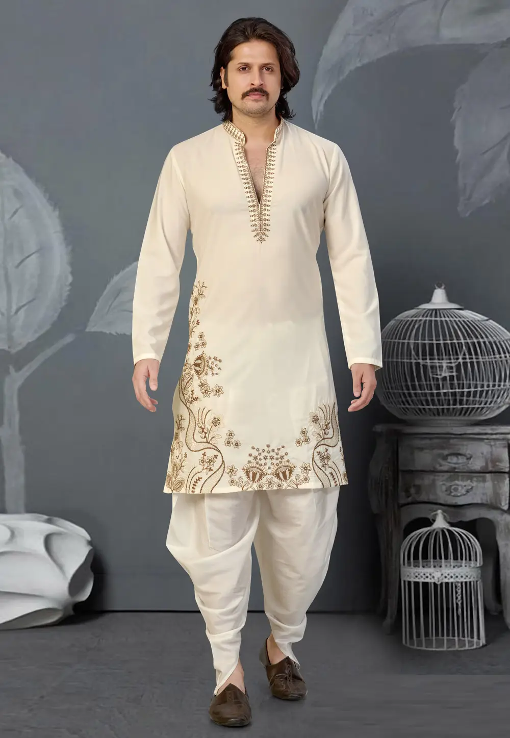Cream Lachka Dhoti Kurta 335935