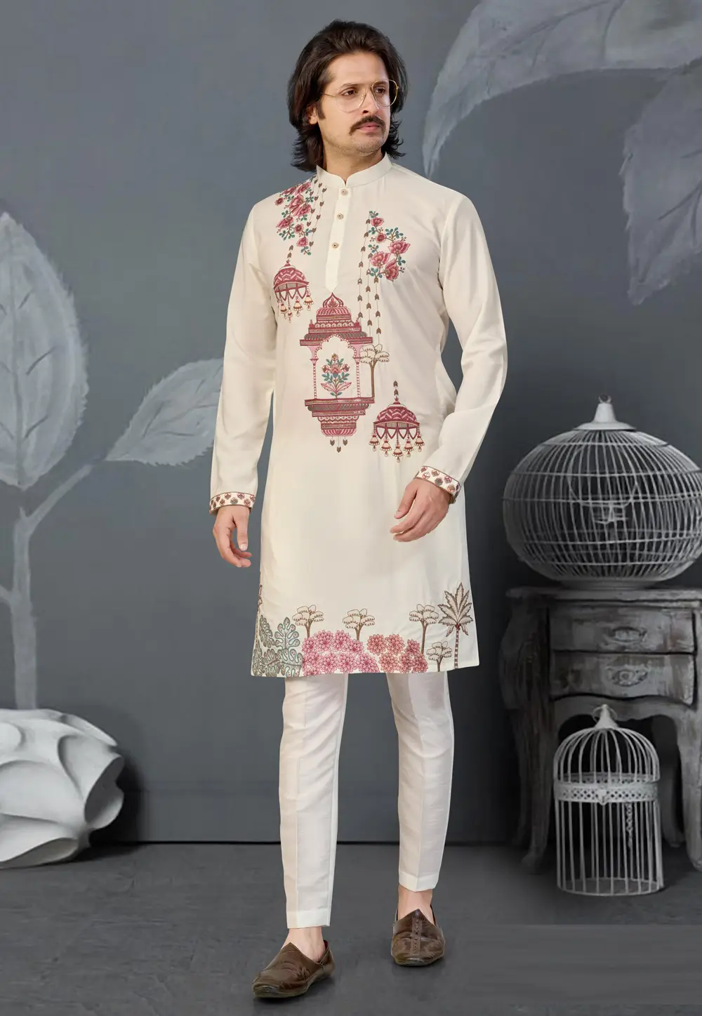 Cream Lachka Kurta Pajama 335940