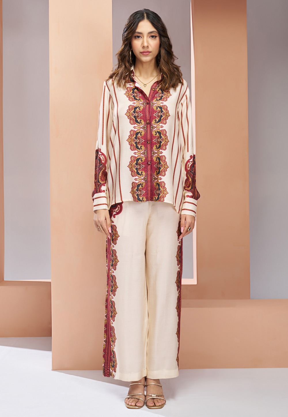 Cream Muslin Printed Co-Ords Set 307028
