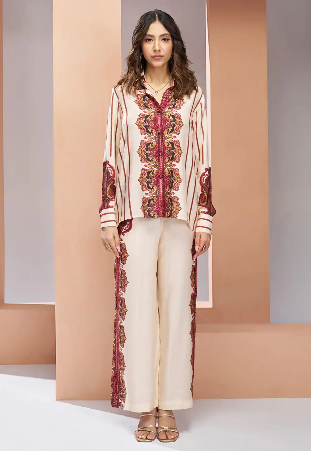Cream Muslin Printed Co-Ords Set 307028