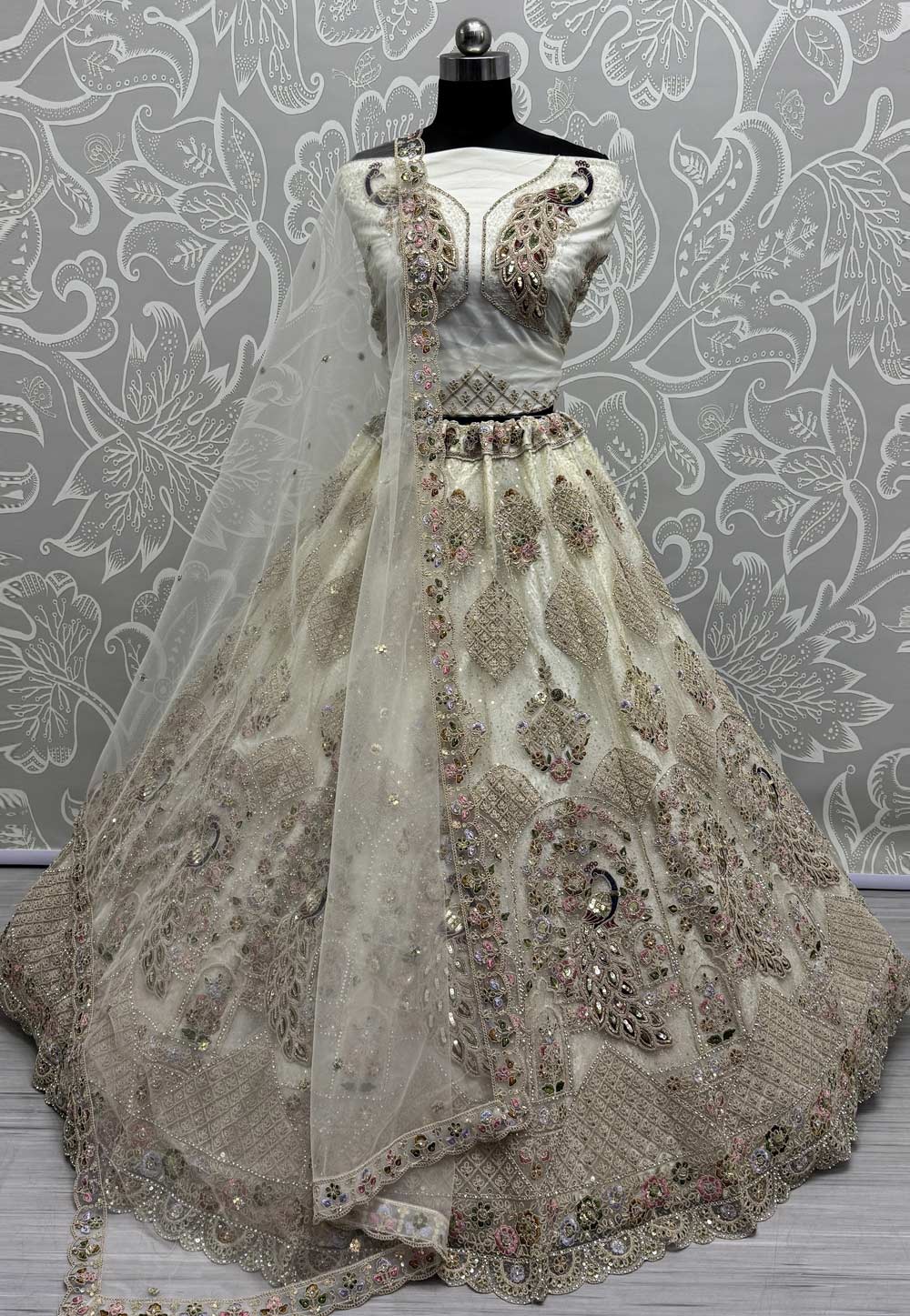 Cream Net Net Wedding Lehenga Choli 311326