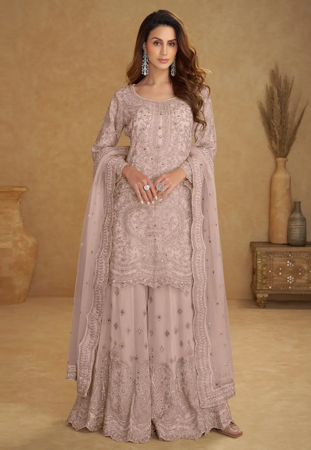 Cream Net Pakistani Suit 334743
