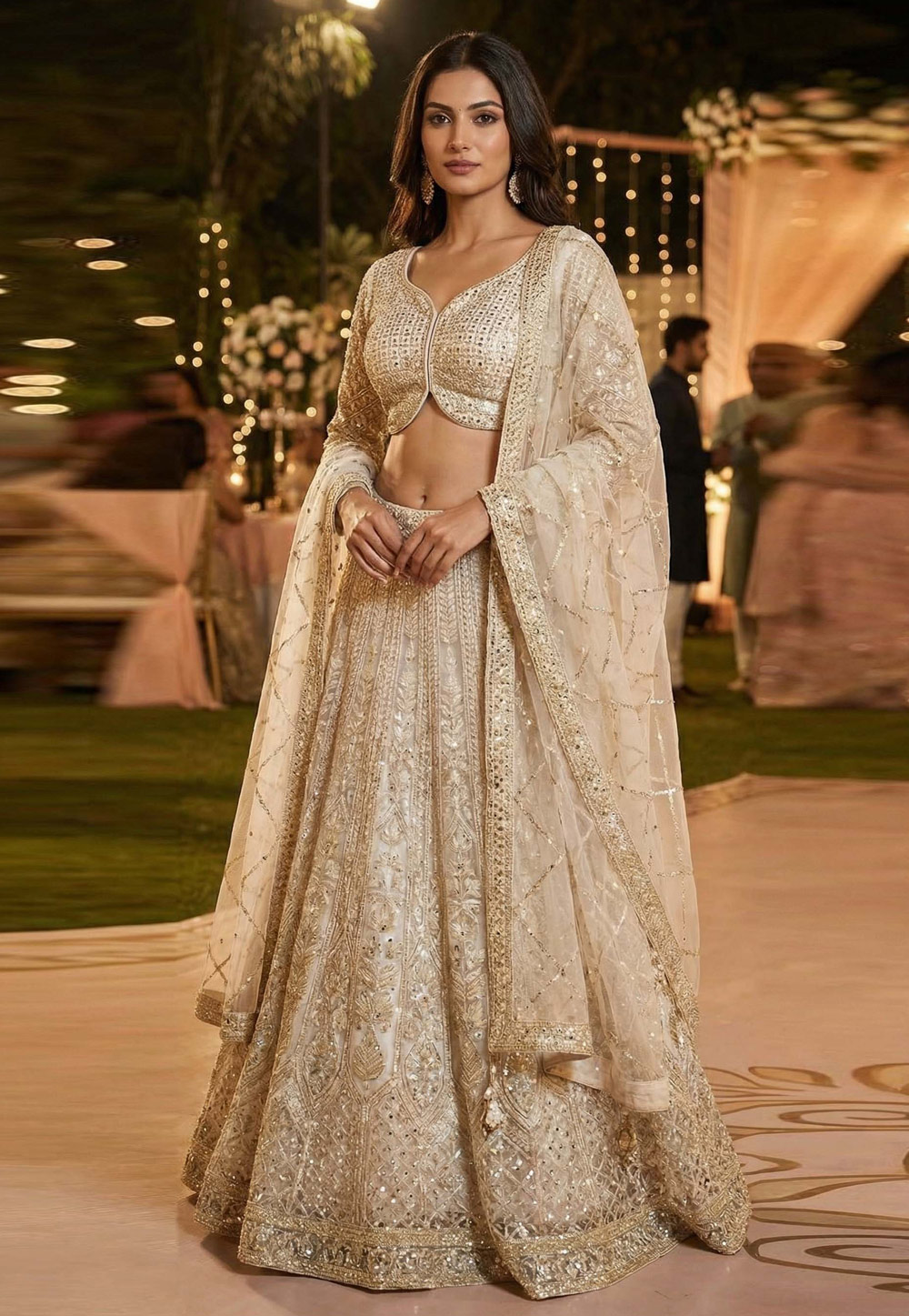 Cream Net Wedding Lehenga Choli 322418