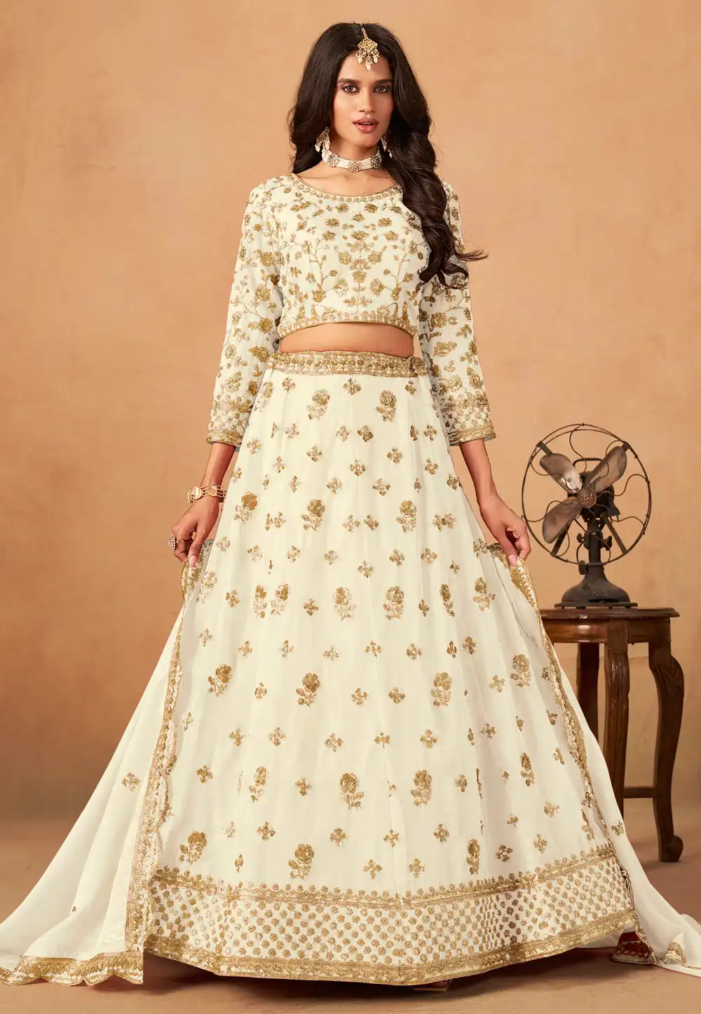 Cream Organza Circular Lehenga Choli 317198