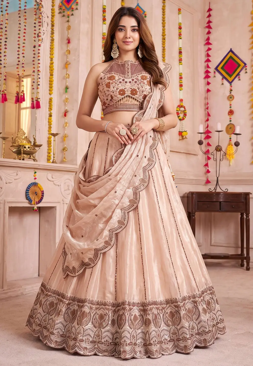 Cream Organza Navratri Chaniya Choli 334462