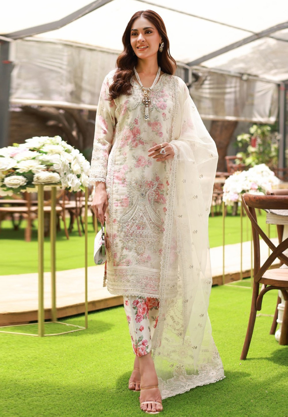 Cream Organza Pakistani Suit 306911