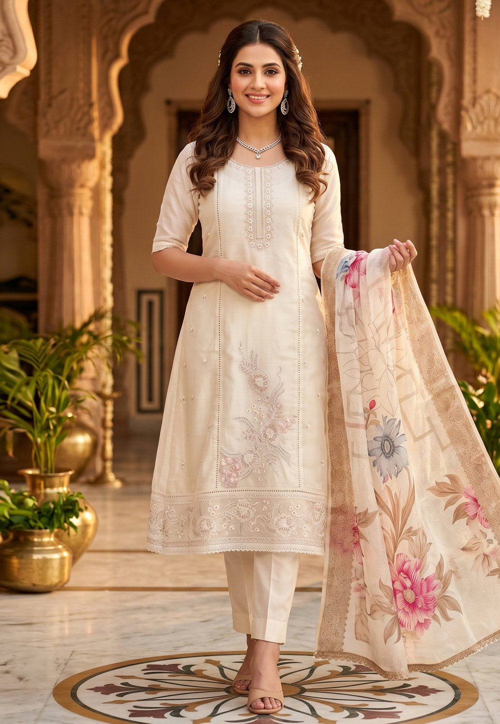 Cream Organza Pakistani Suit 328533