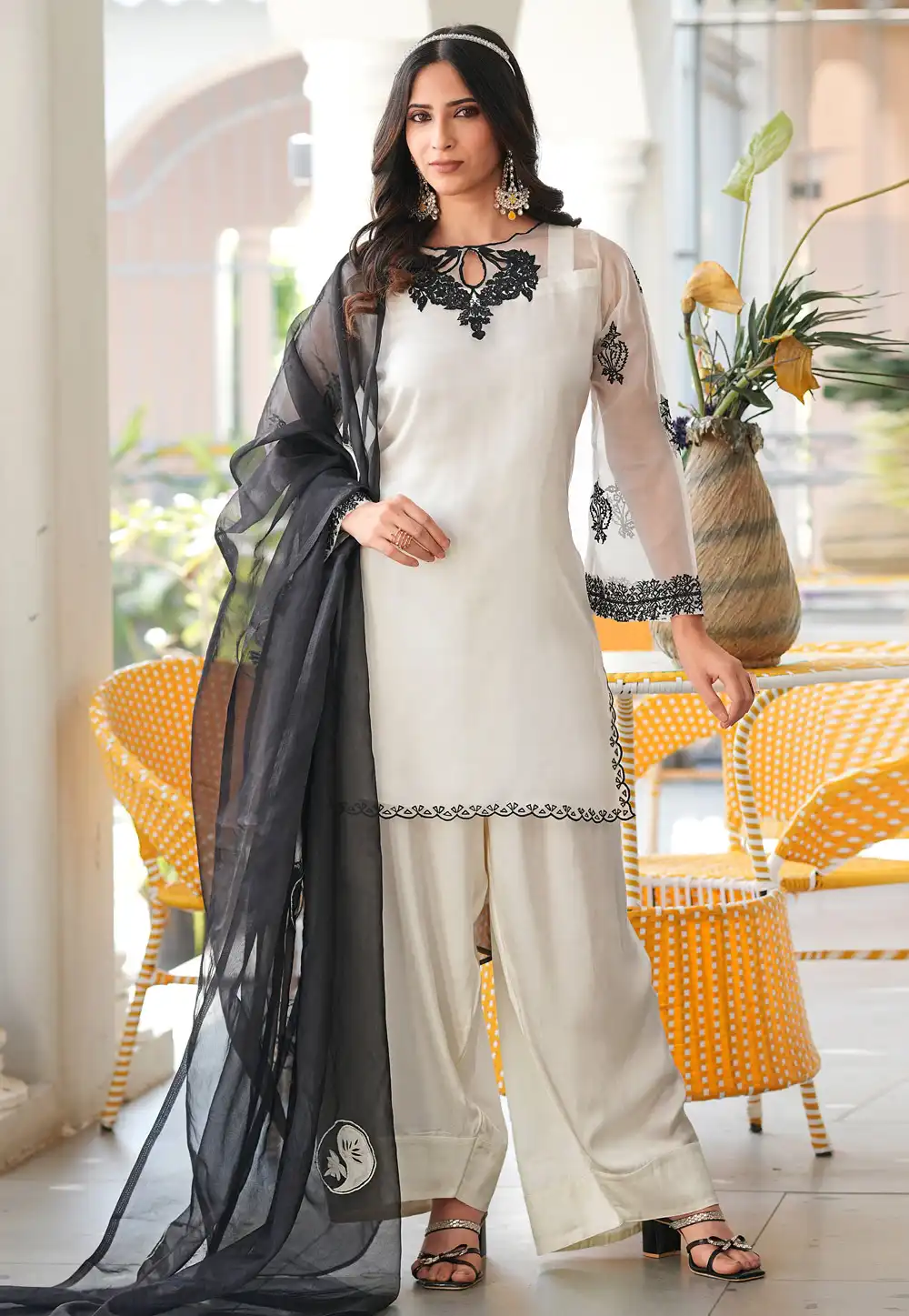 Cream Organza Readymade Pakistani Suit 325039