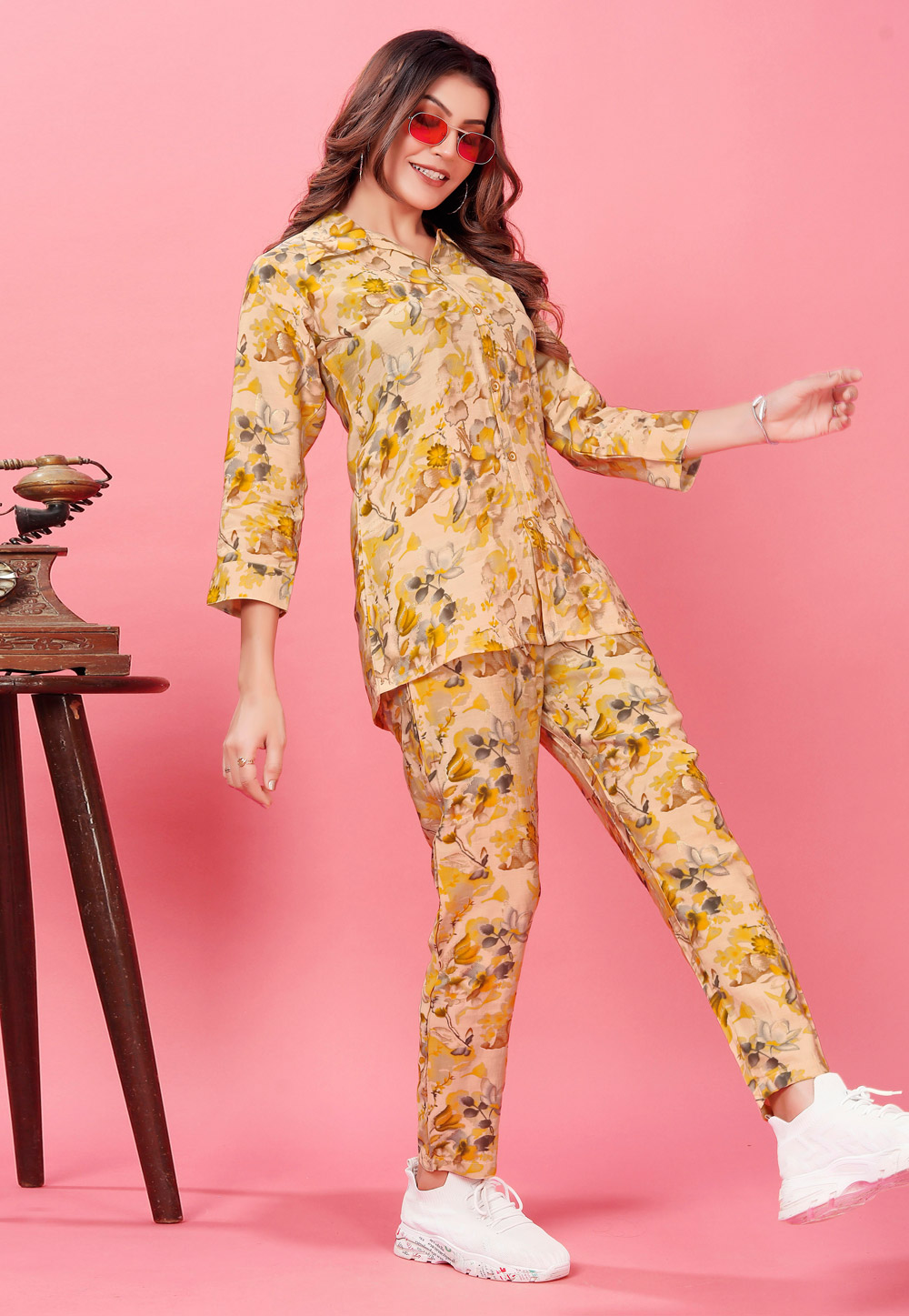 Cream Rayon Printed Co-Ords Set 278710