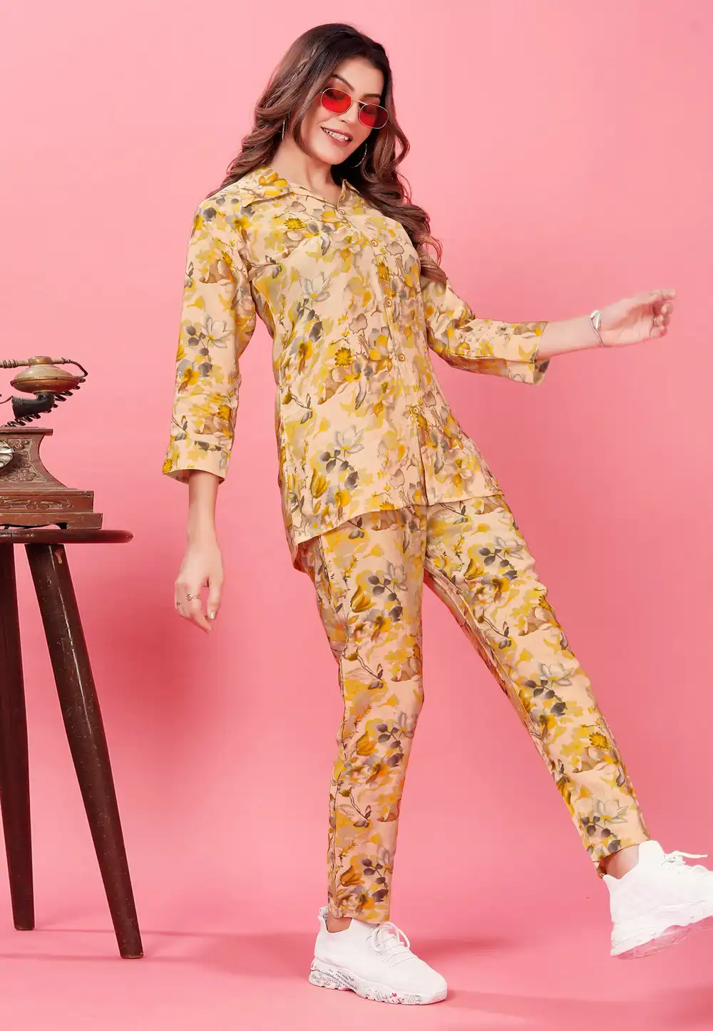 Cream Rayon Printed Co-Ords Set 278710
