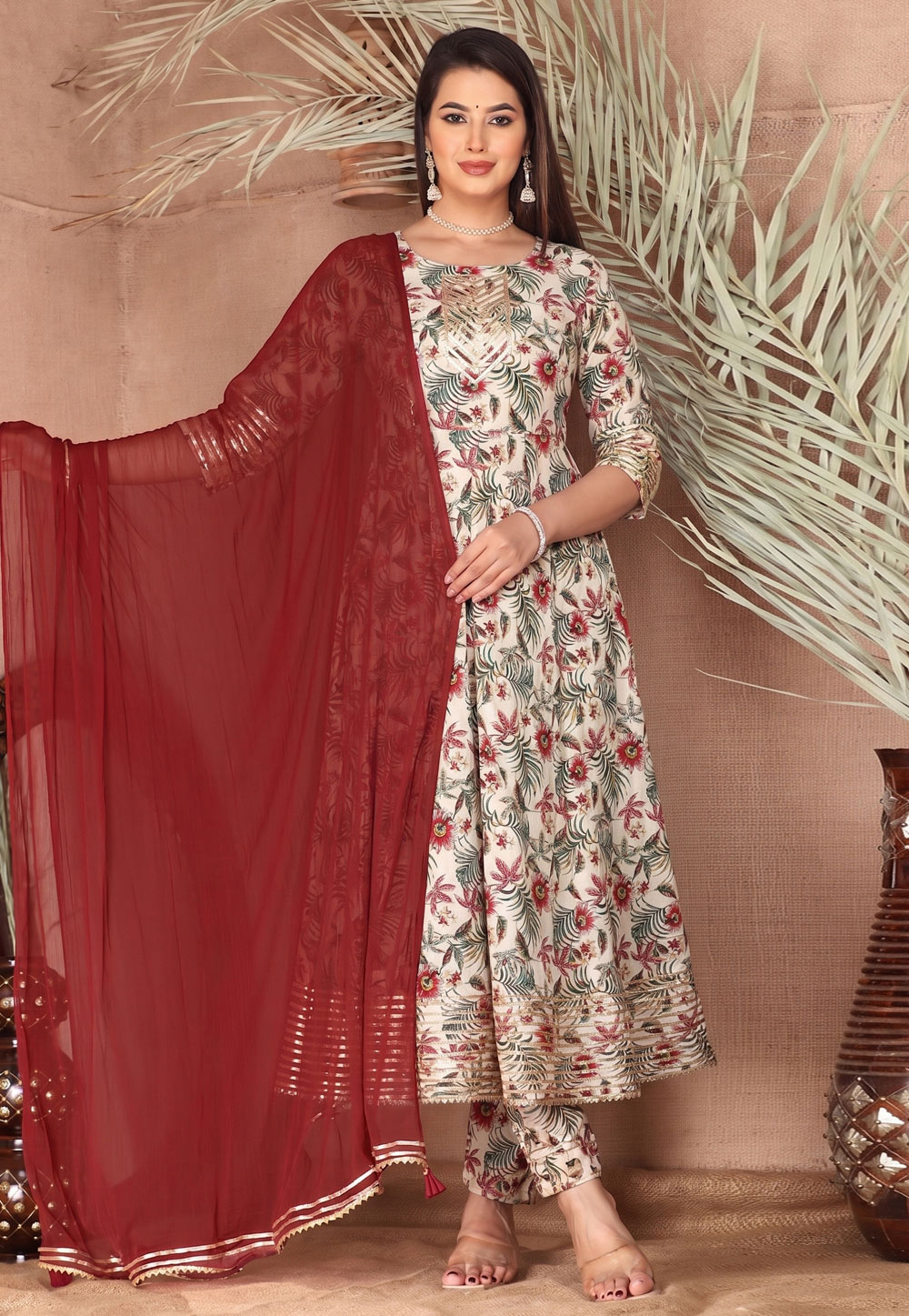 Cream Rayon Readymade Pant Style Suit 330303