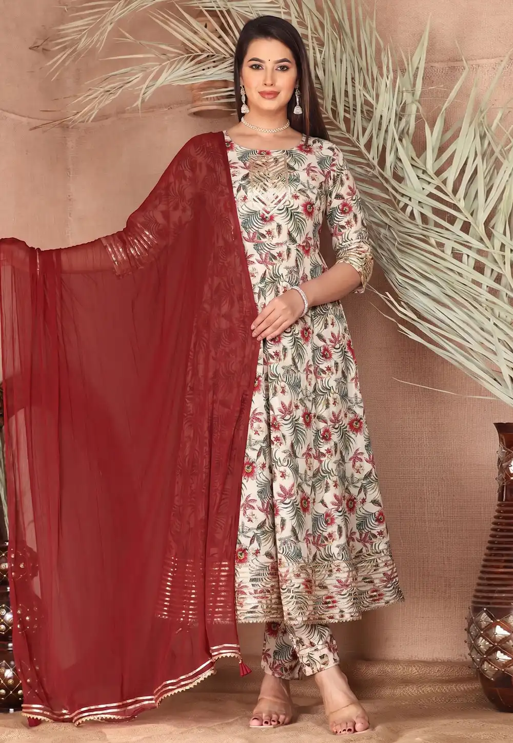 Cream Rayon Readymade Pant Style Suit 330303