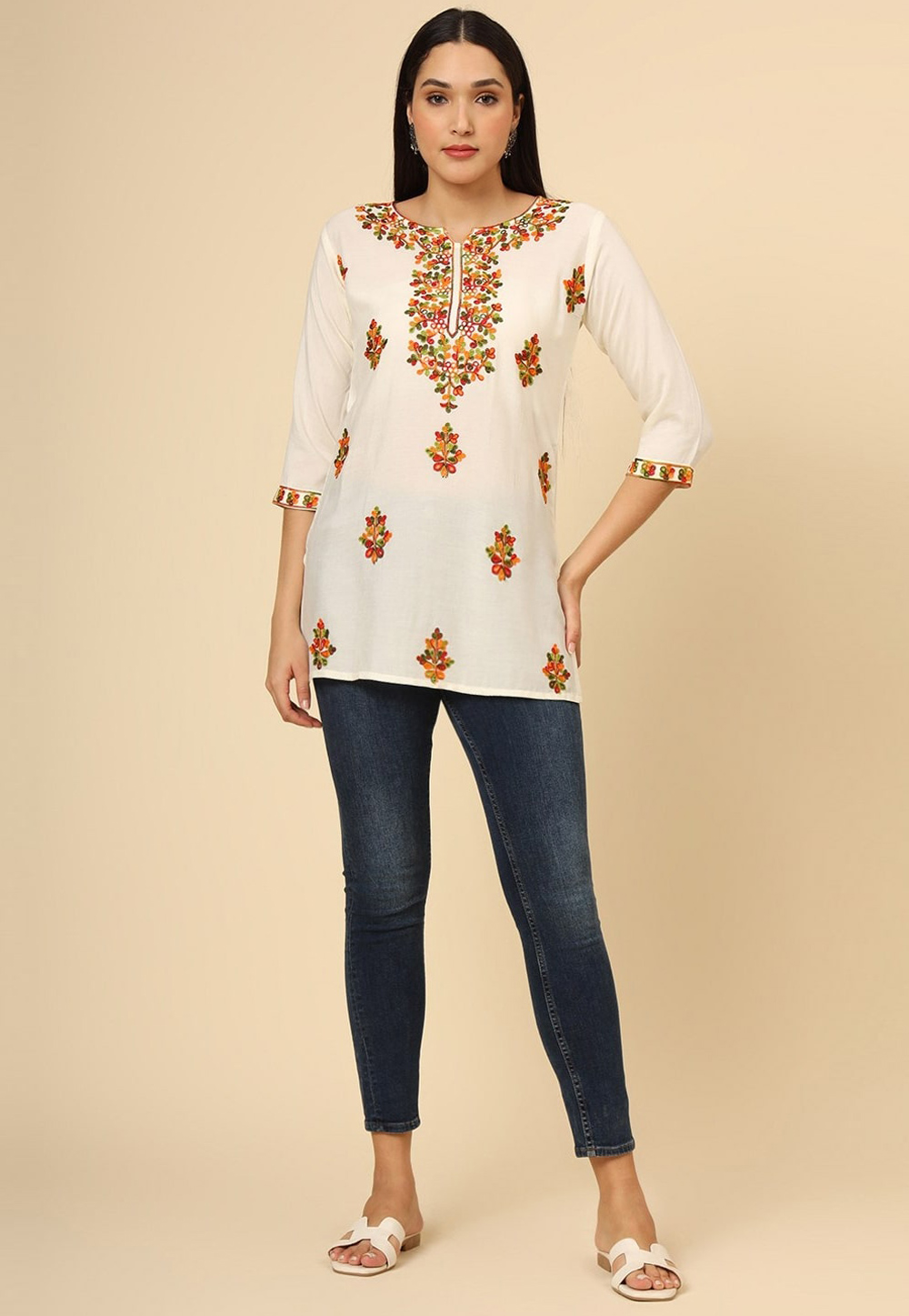 Cream Rayon Short Kurti 312618