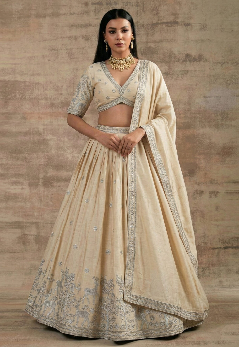 Cream Satin Silk Lehenga Choli 327964