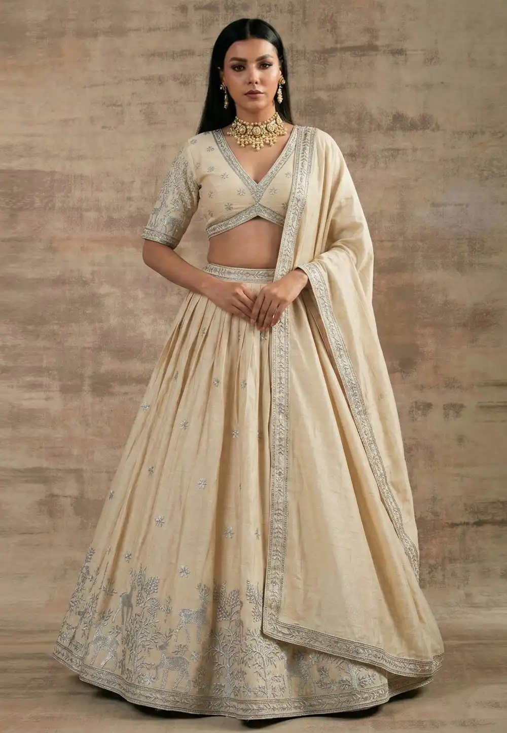 Cream Satin Silk Lehenga Choli 327964