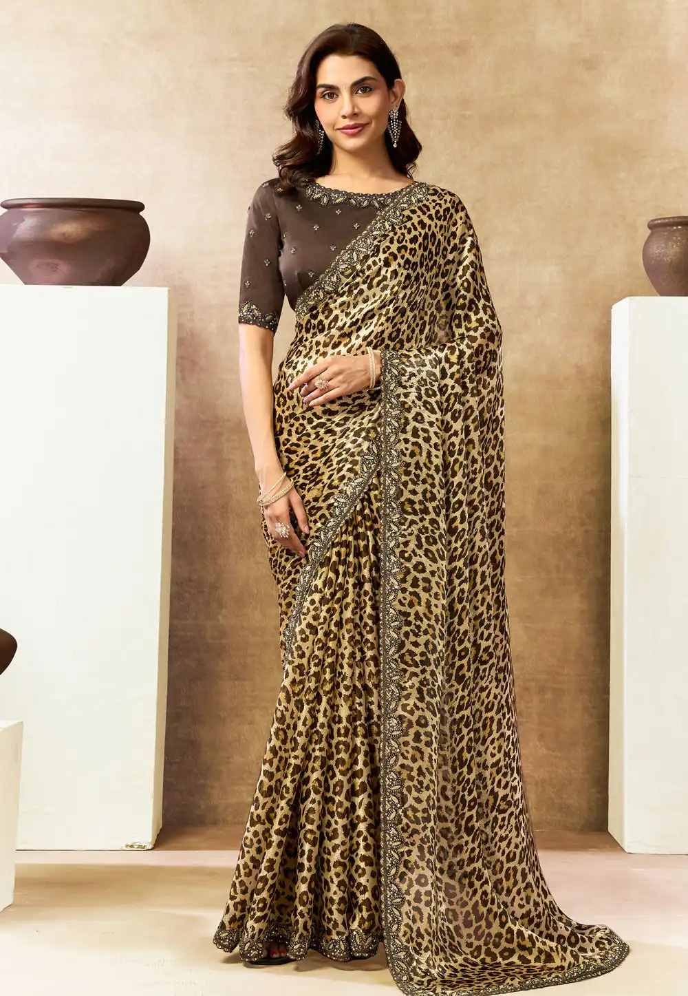 Cream Satin Silk Saree With Blouse 328485