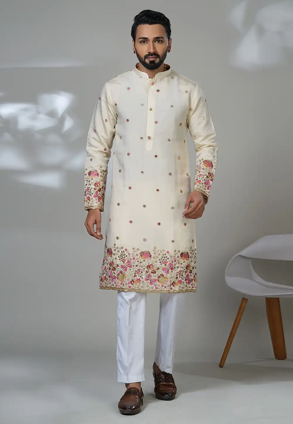 Cream Shimmer Kurta Pajama 315531