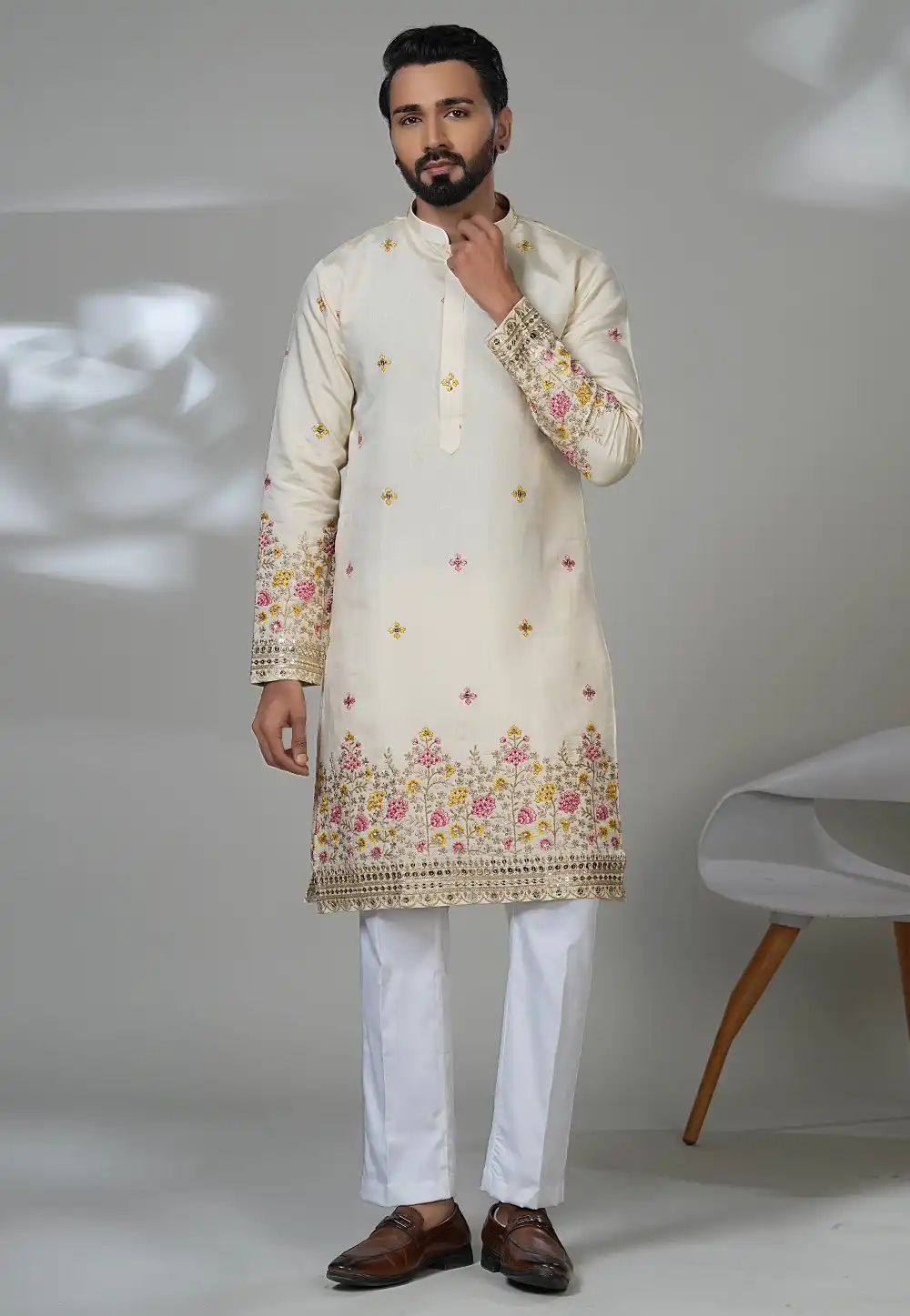 Cream Shimmer Kurta Pajama 315547