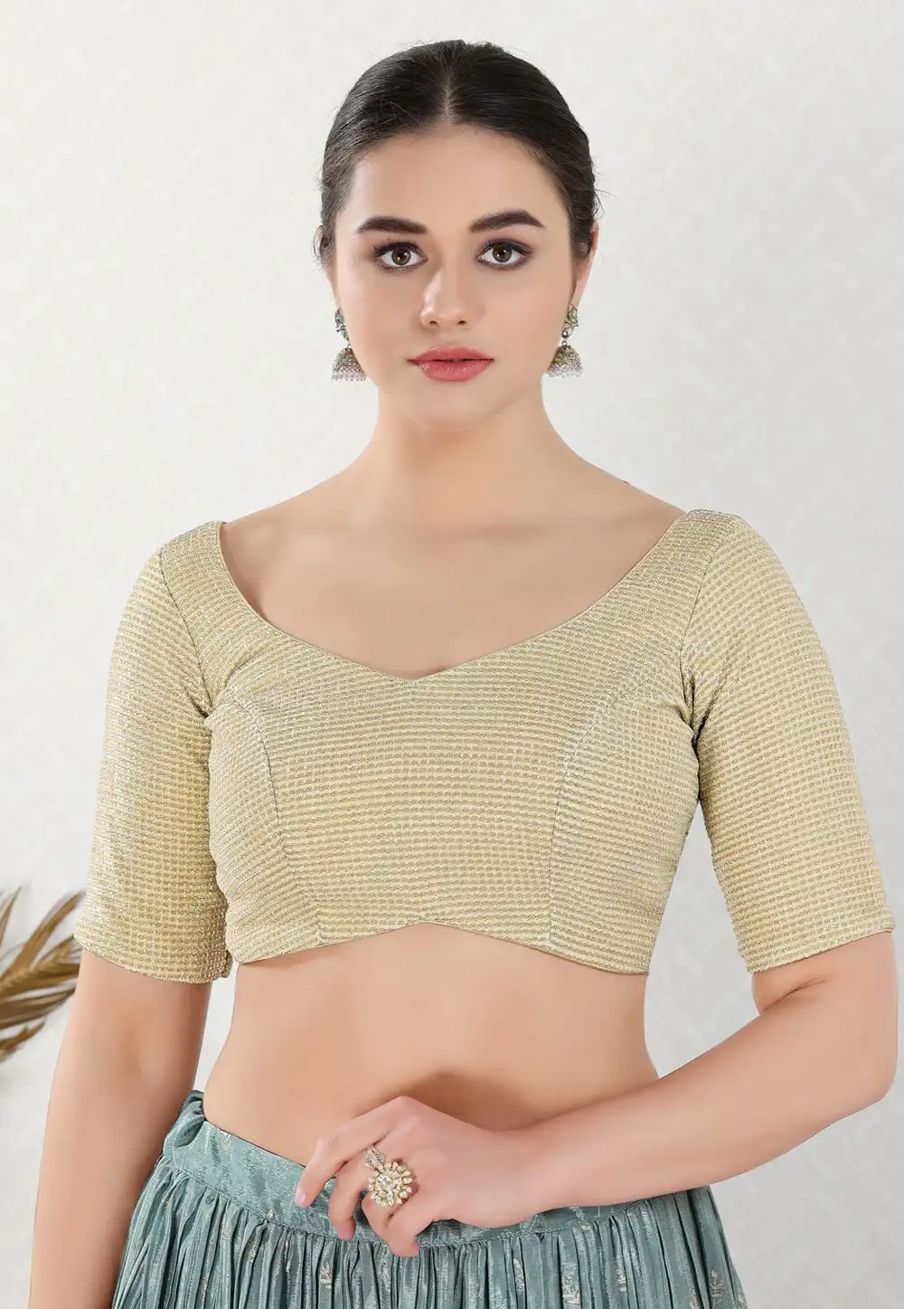 Cream Shimmer Readymade Blouse 311272