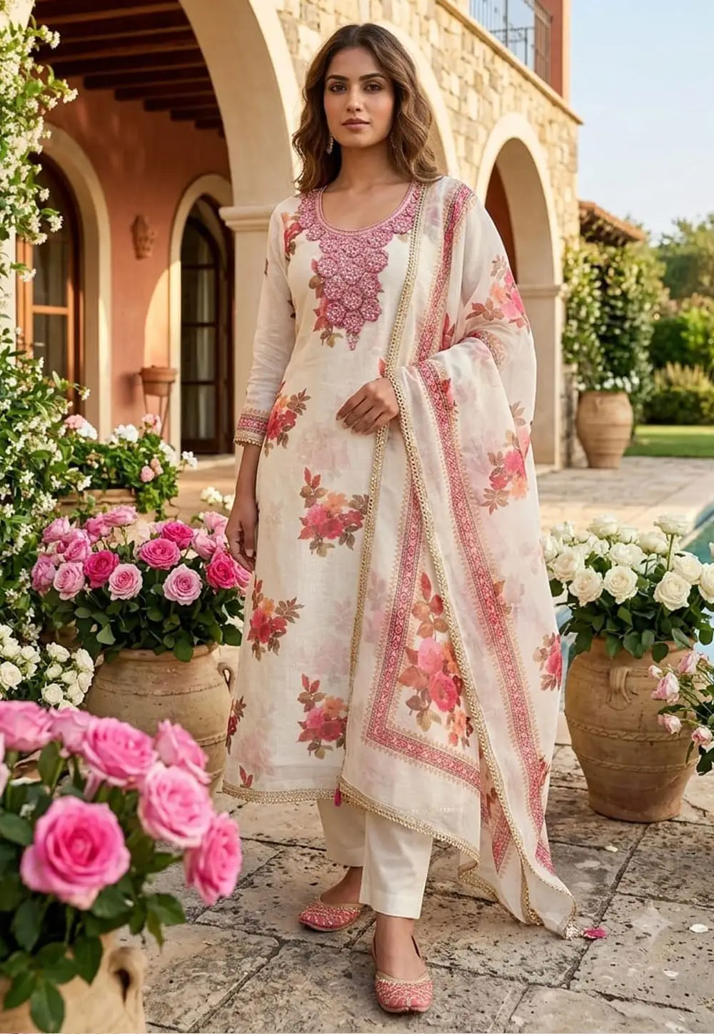 Cream Shimmer Straight Suit 336044