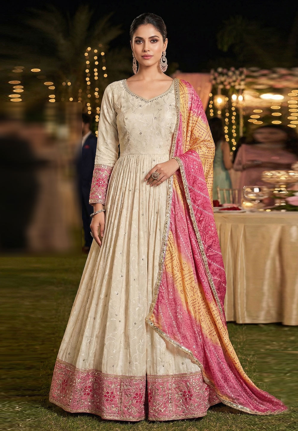 Cream Shimmer Viscose Anarkali Suit 323069