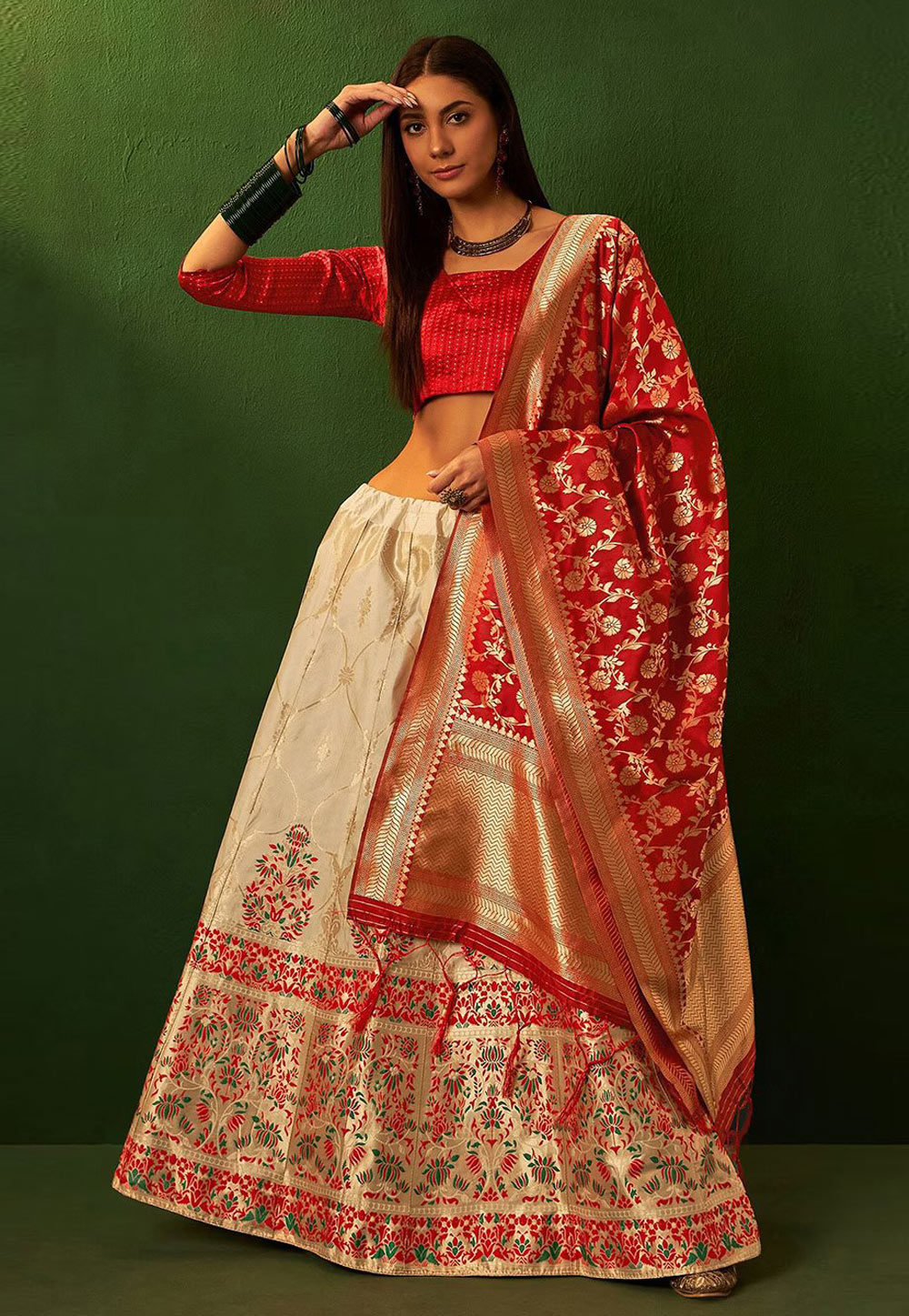Cream Silk A Line Lehenga Choli 281157