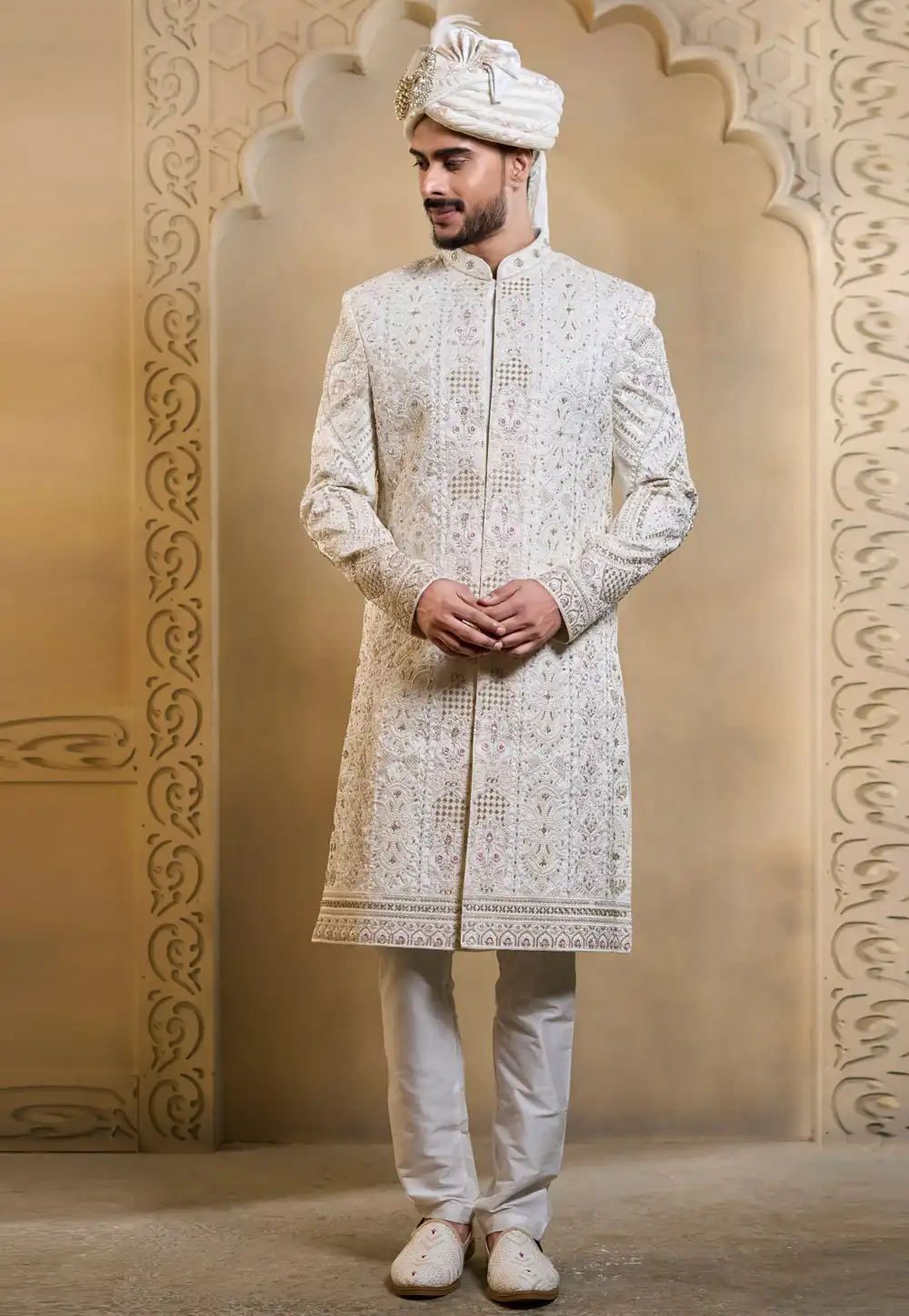Cream Silk Achkan Style Sherwani 322507