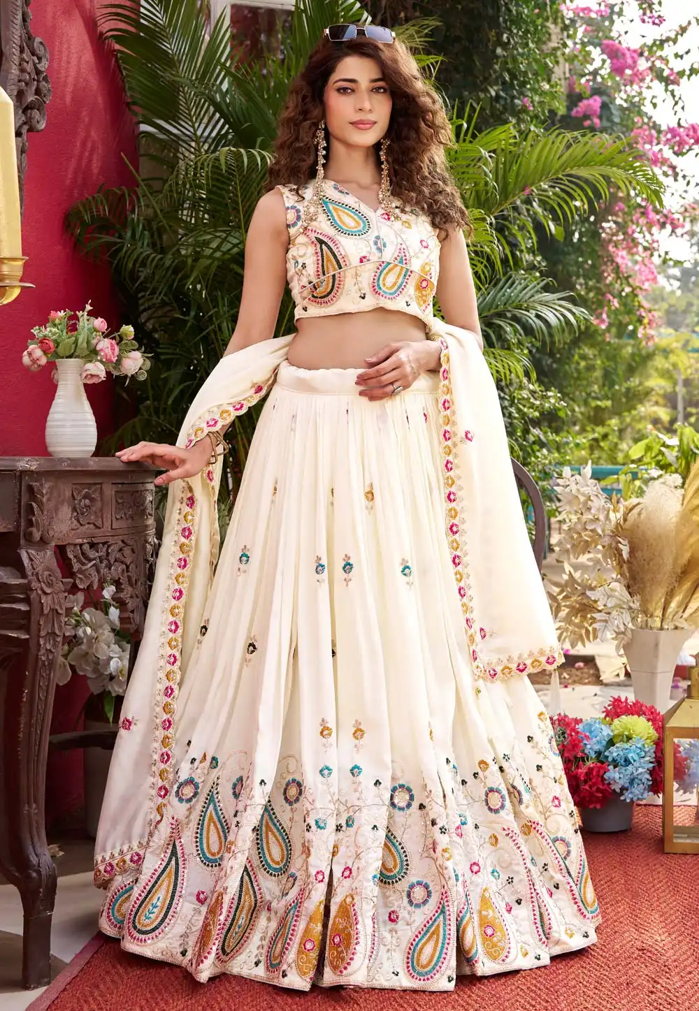 Cream Silk Circular Lehenga Choli 323685